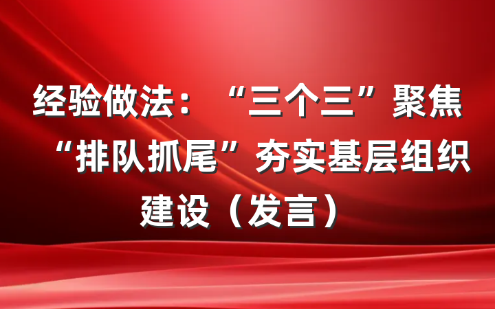 经验做法：“三个三”聚焦“排队抓尾”夯实基层组织建设（发言）