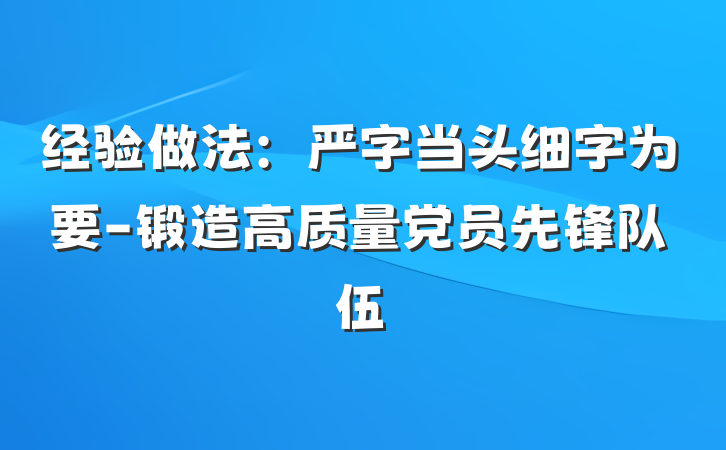 经验做法：严字当头细字为要-锻造高质量党员先锋队伍