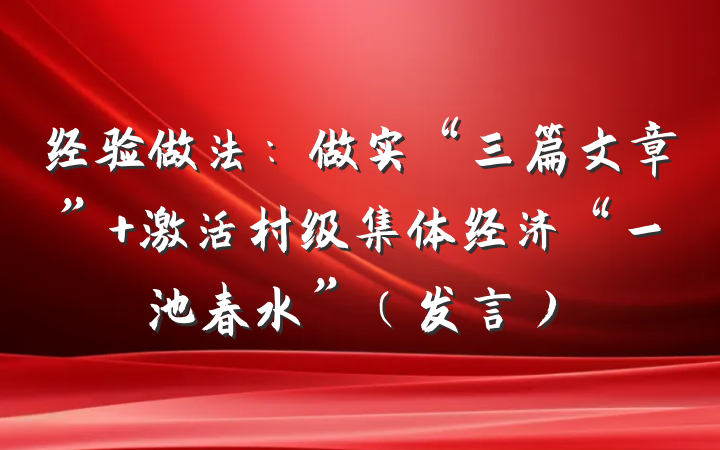经验做法：做实“三篇文章” 激活村级集体经济“一池春水”（发言）