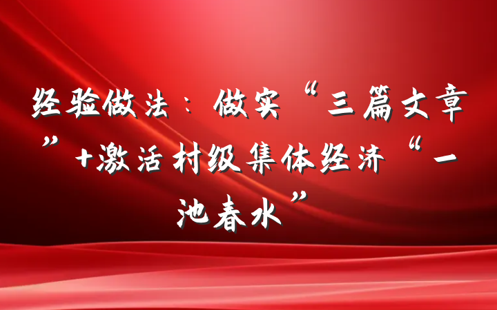 经验做法：做实“三篇文章” 激活村级集体经济“一池春水”
