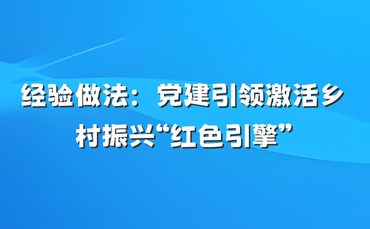 经验做法：党建引领激活乡村振兴“红色引擎”