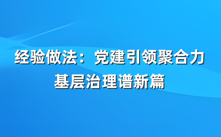 经验做法：党建引领聚合力基层治理谱新篇
