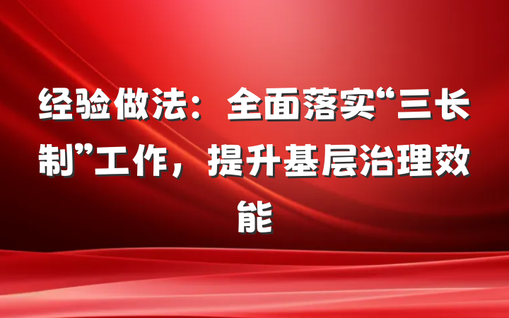 经验做法：全面落实“三长制”工作，提升基层治理效能