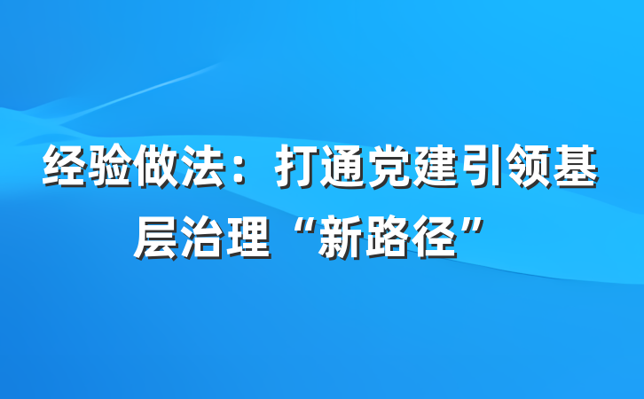 经验做法：打通党建引领基层治理“新路径”