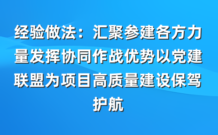 经验做法：汇聚参建各方力量发挥协同作战优势以党建联盟为项目高质量建设保驾护航