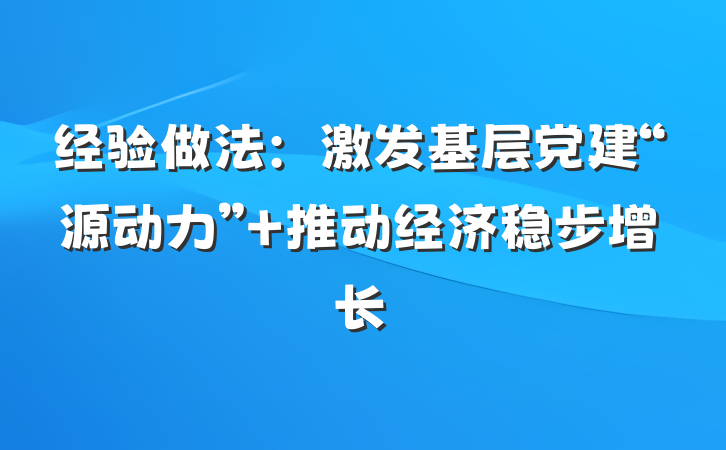 经验做法：激发基层党建“源动力” 推动经济稳步增长