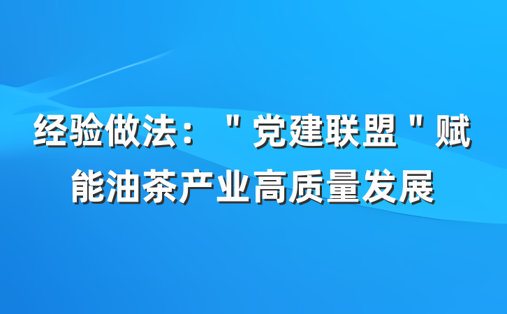 经验做法：＂党建联盟＂赋能油茶产业高质量发展