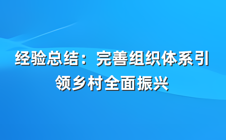 经验总结：完善组织体系引领乡村全面振兴