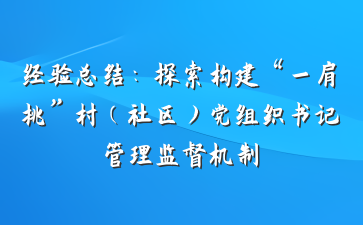 经验总结：探索构建“一肩挑”村（社区）党组织书记管理监督机制