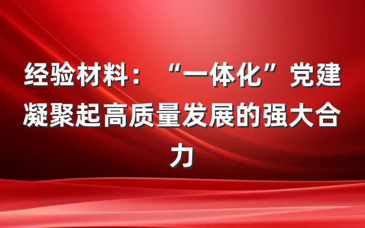 经验材料：“一体化”党建凝聚起高质量发展的强大合力