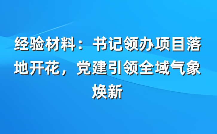 经验材料：书记领办项目落地开花，党建引领全域气象焕新