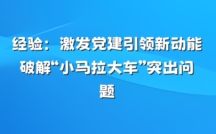 经验：激发党建引领新动能破解“小马拉大车”突出问题