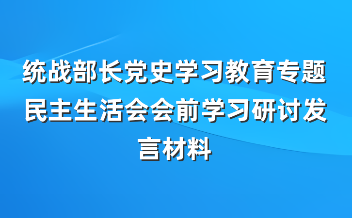 统战部长党史学习教育专题民主生活会会前学习研讨发言材料