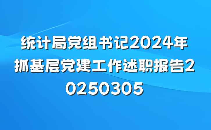 统计局党组书记2024年抓基层党建工作述职报告20250305