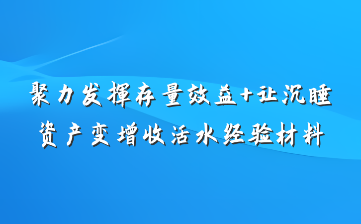 聚力发挥存量效益 让沉睡资产变增收活水经验材料