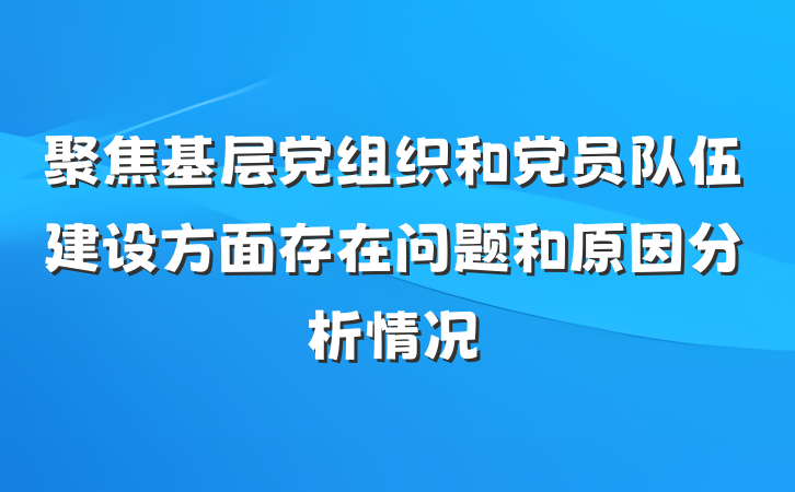 聚焦基层党组织和党员队伍建设方面存在问题和原因分析情况
