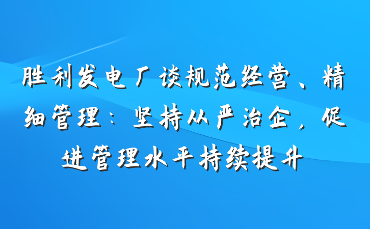 胜利发电厂谈规范经营、精细管理：坚持从严治企，促进管理水平持续提升