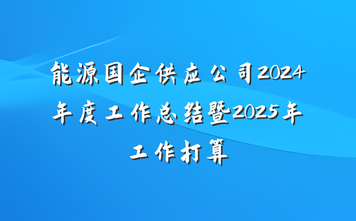 能源国企供应公司2024年度工作总结暨2025年工作打算