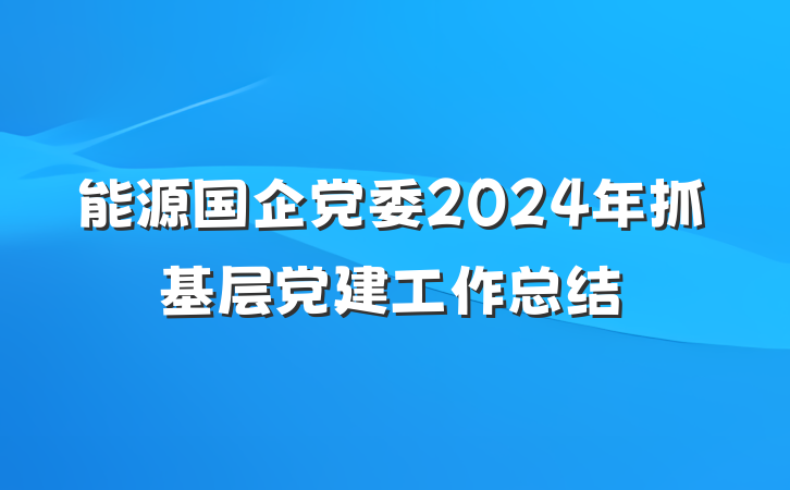 能源国企党委2024年抓基层党建工作总结
