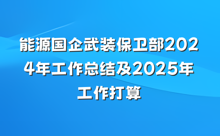 能源国企武装保卫部2024年工作总结及2025年工作打算