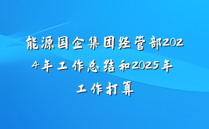 能源国企集团经管部2024年工作总结和2025年工作打算
