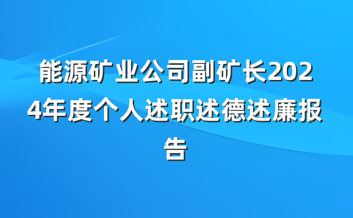 能源矿业公司副矿长2024年度个人述职述德述廉报告
