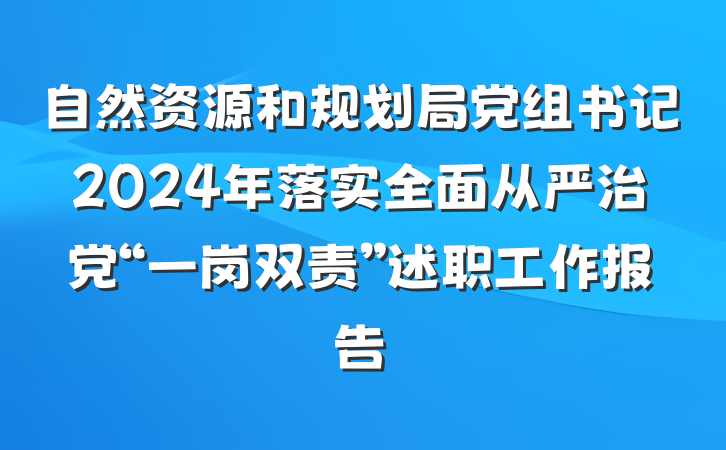 自然资源和规划局党组书记2024年落实全面从严治党“一岗双责”述职工作报告