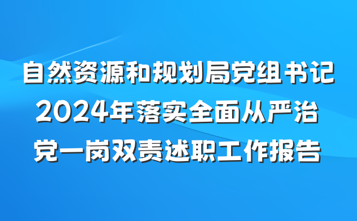 自然资源和规划局党组书记2024年落实全面从严治党一岗双责述职工作报告