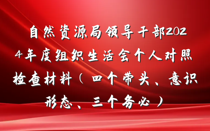 自然资源局领导干部2024年度组织生活会个人对照检查材料（四个带头、意识形态、三个务必）