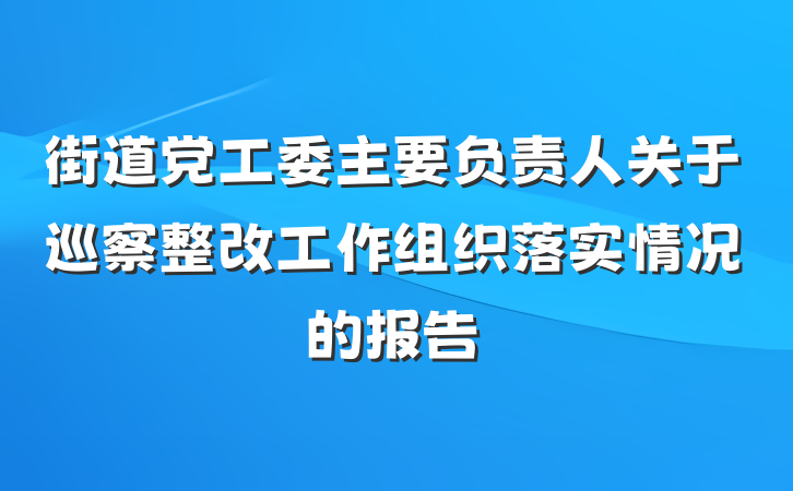 街道党工委主要负责人关于巡察整改工作组织落实情况的报告
