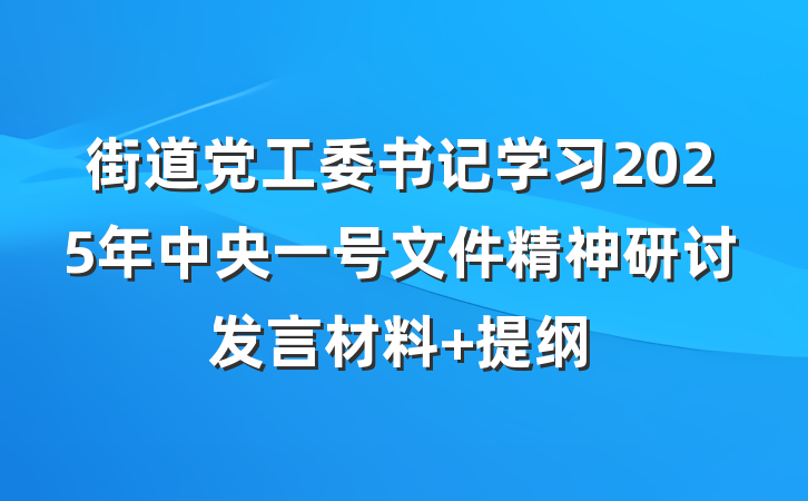 街道党工委书记学习2025年中央一号文件精神研讨发言材料 提纲