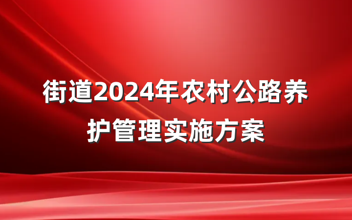 街道2024年农村公路养护管理实施方案
