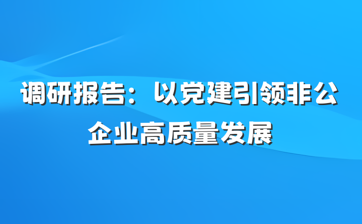 调研报告：以党建引领非公企业高质量发展