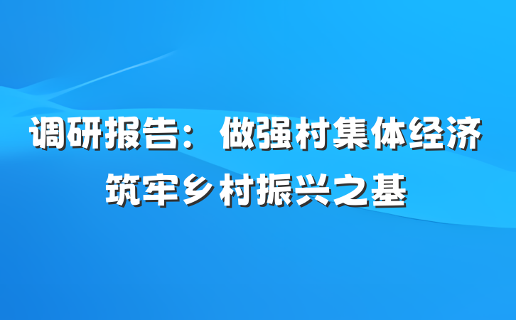 调研报告：做强村集体经济筑牢乡村振兴之基