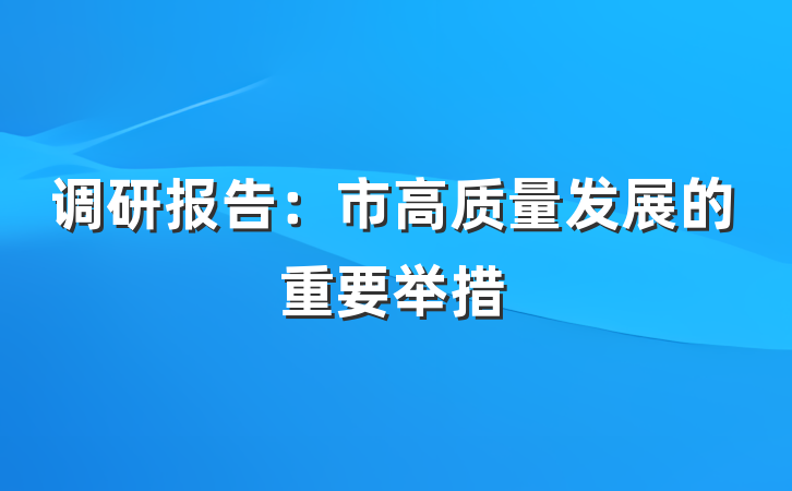调研报告：市高质量发展的重要举措