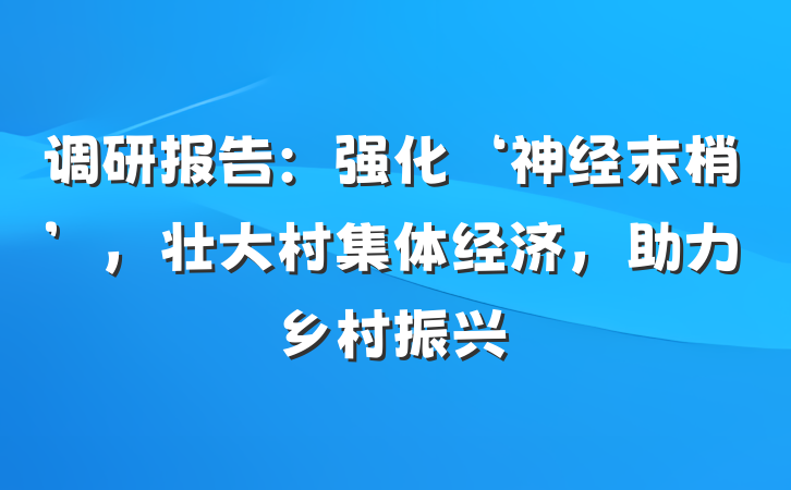 调研报告：强化‘神经末梢’，壮大村集体经济，助力乡村振兴