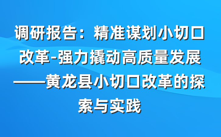 调研报告：精准谋划小切口改革-强力撬动高质量发展——黄龙县小切口改革的探索与实践