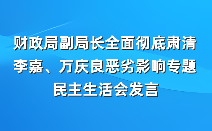财政局副局长全面彻底肃清李嘉、万庆良恶劣影响专题民主生活会发言