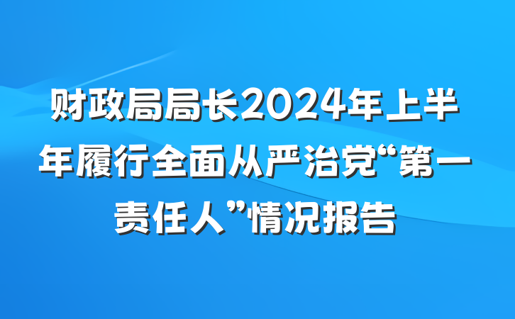 财政局局长2024年上半年履行全面从严治党“第一责任人”情况报告