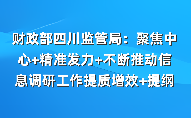 财政部四川监管局：聚焦中心 精准发力 不断推动信息调研工作提质增效 提纲