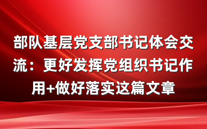 部队基层党支部书记体会交流：更好发挥党组织书记作用 做好落实这篇文章