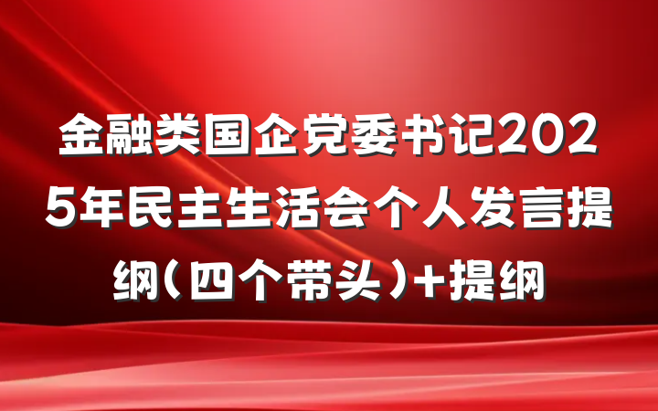 金融类国企党委书记2025年民主生活会个人发言提纲（四个带头） 提纲