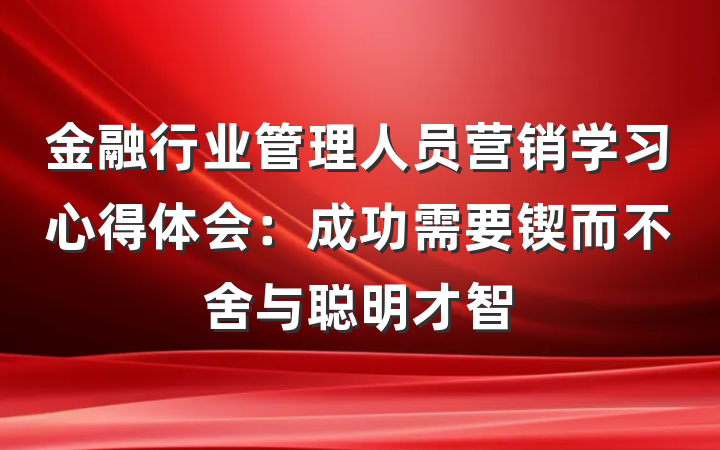金融行业管理人员营销学习心得体会：成功需要锲而不舍与聪明才智