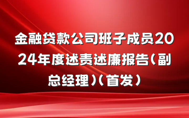 金融贷款公司班子成员2024年度述责述廉报告（副总经理）（首发）