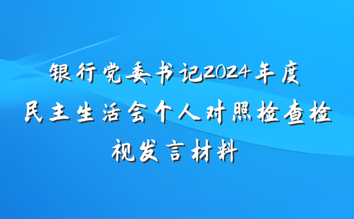 银行党委书记2024年度民主生活会个人对照检查检视发言材料