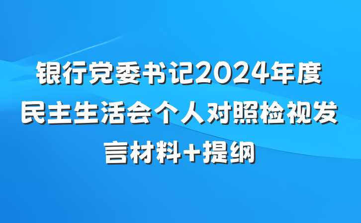 银行党委书记2024年度民主生活会个人对照检视发言材料 提纲