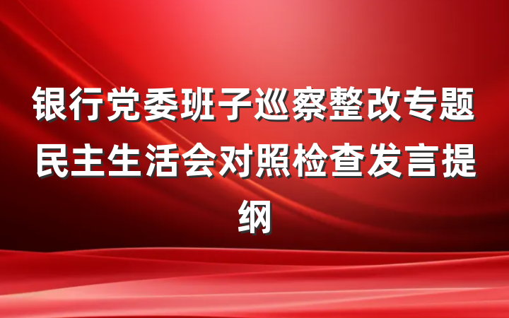 银行党委班子巡察整改专题民主生活会对照检查发言提纲