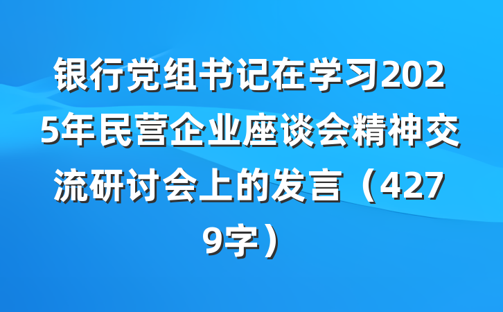 银行党组书记在学习2025年民营企业座谈会精神交流研讨会上的发言（4279字）