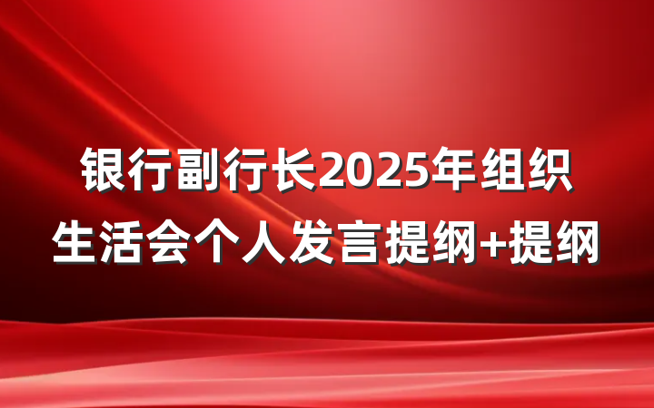 银行副行长2025年组织生活会个人发言提纲 提纲