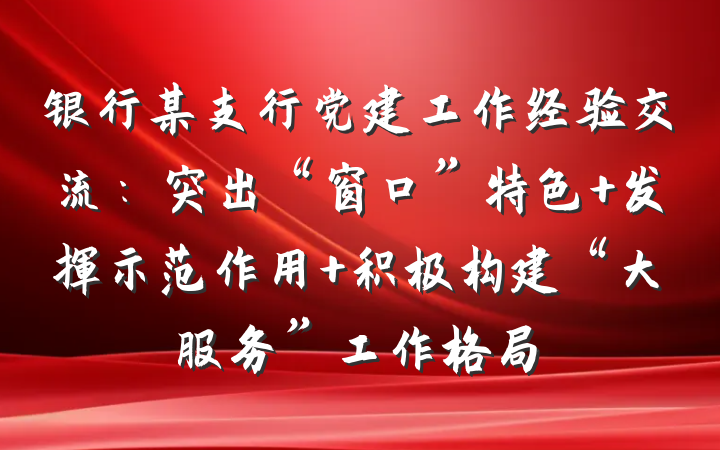 银行某支行党建工作经验交流：突出“窗口”特色 发挥示范作用 积极构建“大服务”工作格局